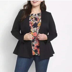 Lane Bryant Peplum Blazer Suit Coat Black Hook Closure 14